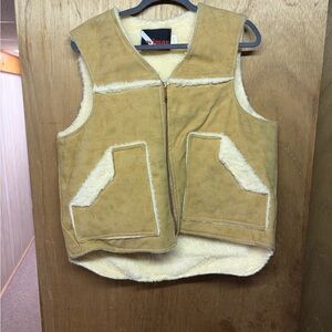 Vintage-Style Kids Shearling-Lined Suede Vest - Tan